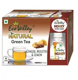 Eco Valley Natural Green Tea Ginger, Mulethi & Lemon  Box  25 pcs